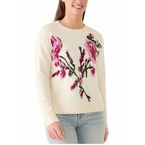 Ted Baker NWT Floral Knit Sweater Medium Cream Pink Rose Pullover MSRP $175